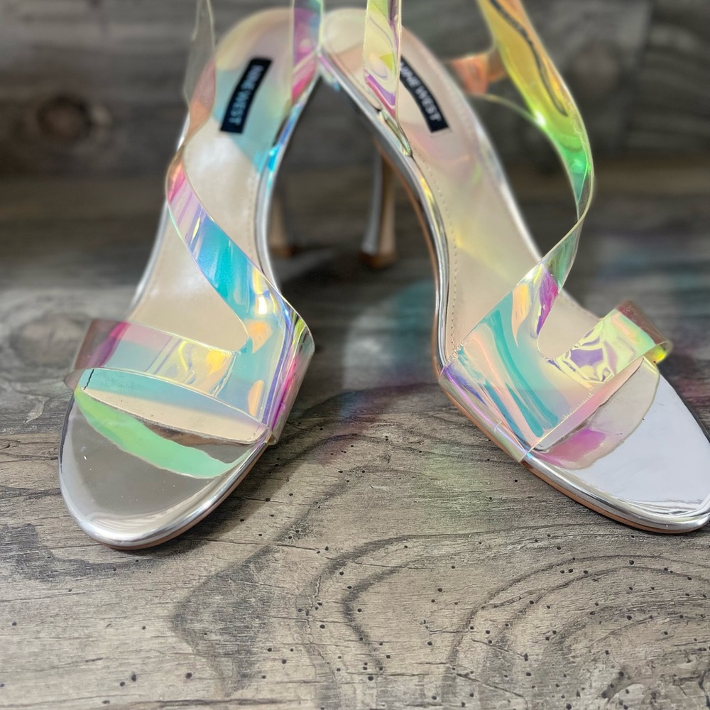 Nine West Iridescent Holographic Strappy High Heels - Multi